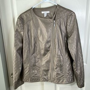 Chico’s Faux Leather Jacket Taupe Silver Pewter medium